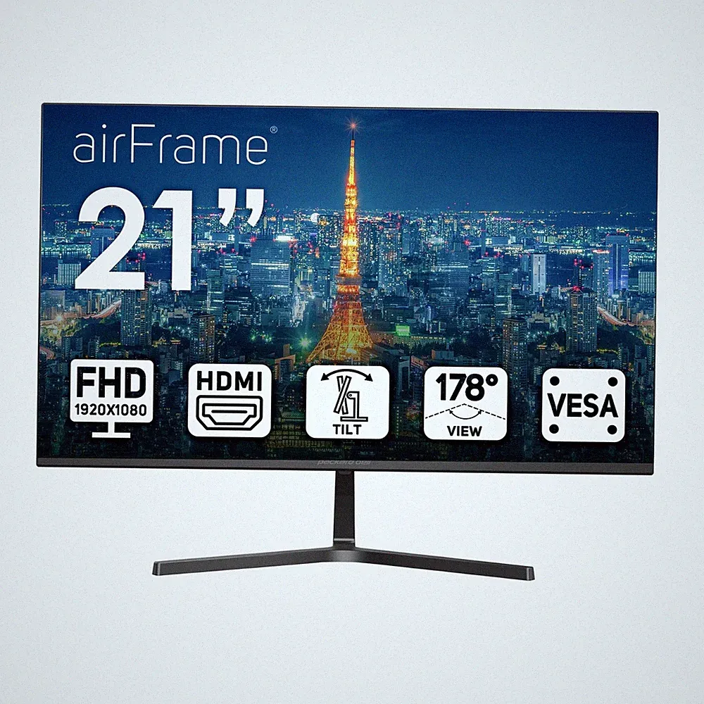 21" FHD Monitor, 1920x1080, 75hz, Ultrawide, VESA, Tilt, HDMI/VGA, Slim Bezel