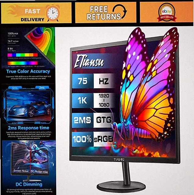 22" FHD 1080p IPS Computer Monitor, 75Hz, FreeSync, HDMI - Gaming Display