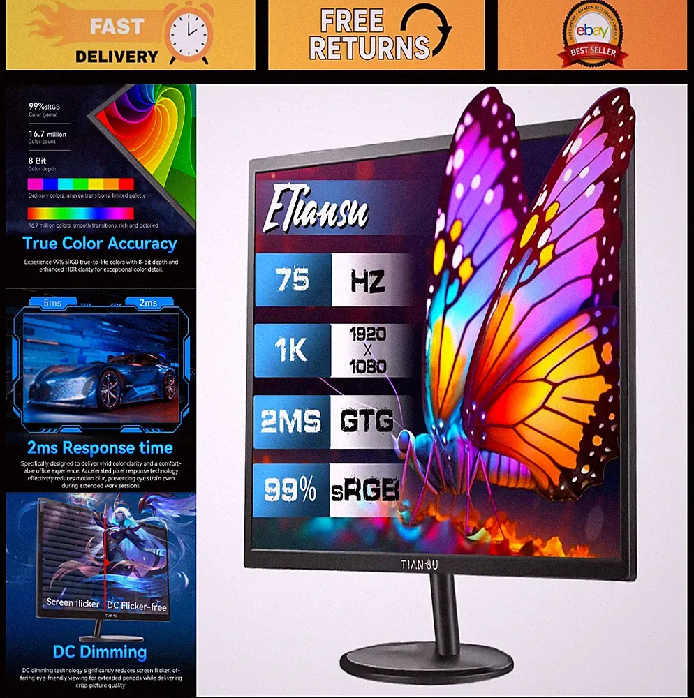 22" FHD 1080p IPS Gaming Monitor, 75Hz, FreeSync, HDMI - Perfect for PC & Consol