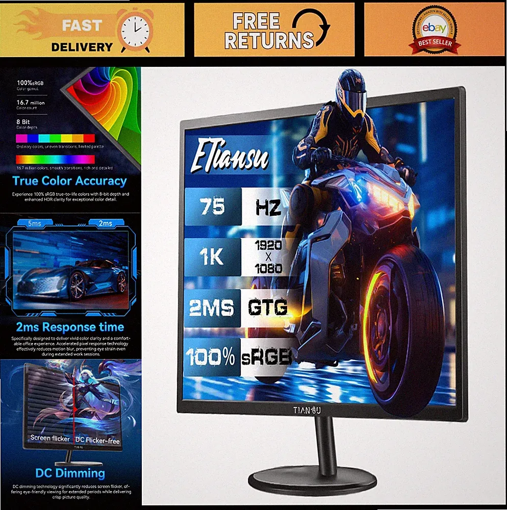 22" FHD 75Hz Gaming Monitor, 1920x1080, EyeCare, HDMI, IPS, VESA Mount, 2ms GTG