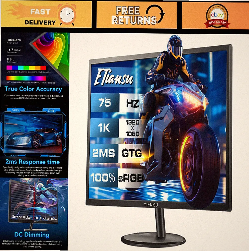 22" FHD 75Hz Gaming Monitor, 1920x1080 IPS, FreeSync, EyeCare, HDMI, VESA Mount