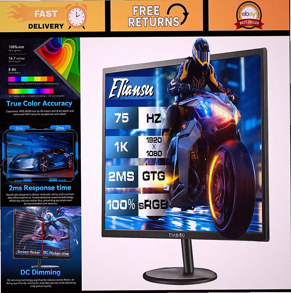 22" FHD 75Hz Gaming Monitor, 1920x1080, sRGB 99%, HDMI, Eye Care, VESA Mount
