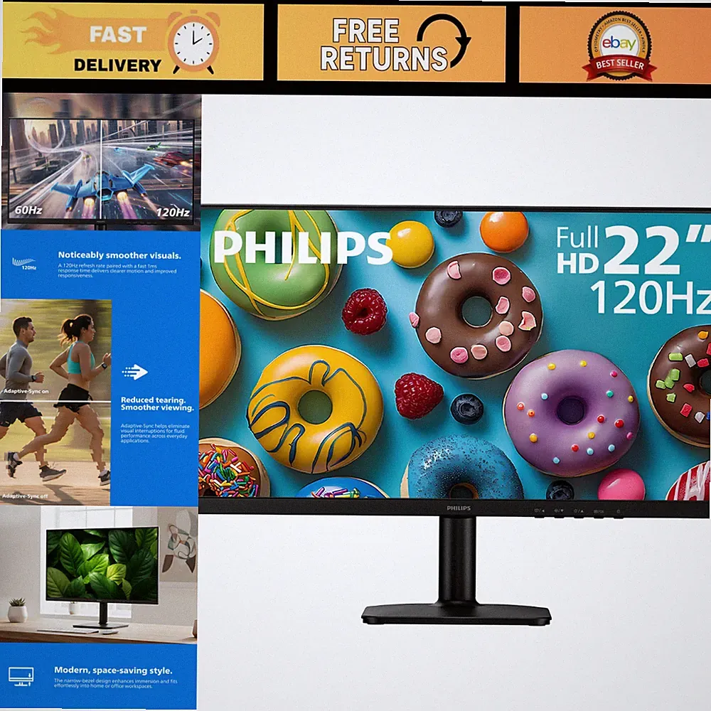 22" FHD Computer Monitor, 120Hz Overclocked IPS, VESA Compatible, Gaming Display