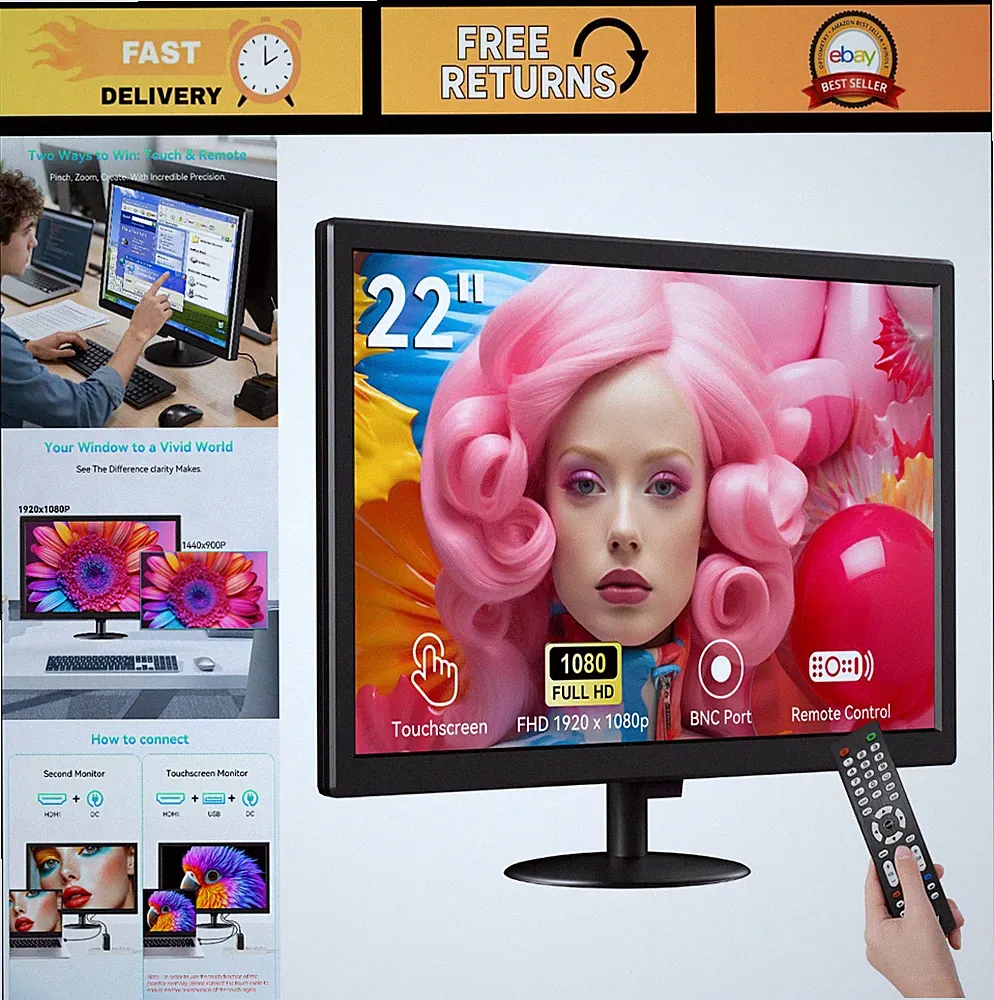22" Full HD Touchscreen Monitor - 10-Point Capacitive, HDMI/VGA/BNC, VESA Mount