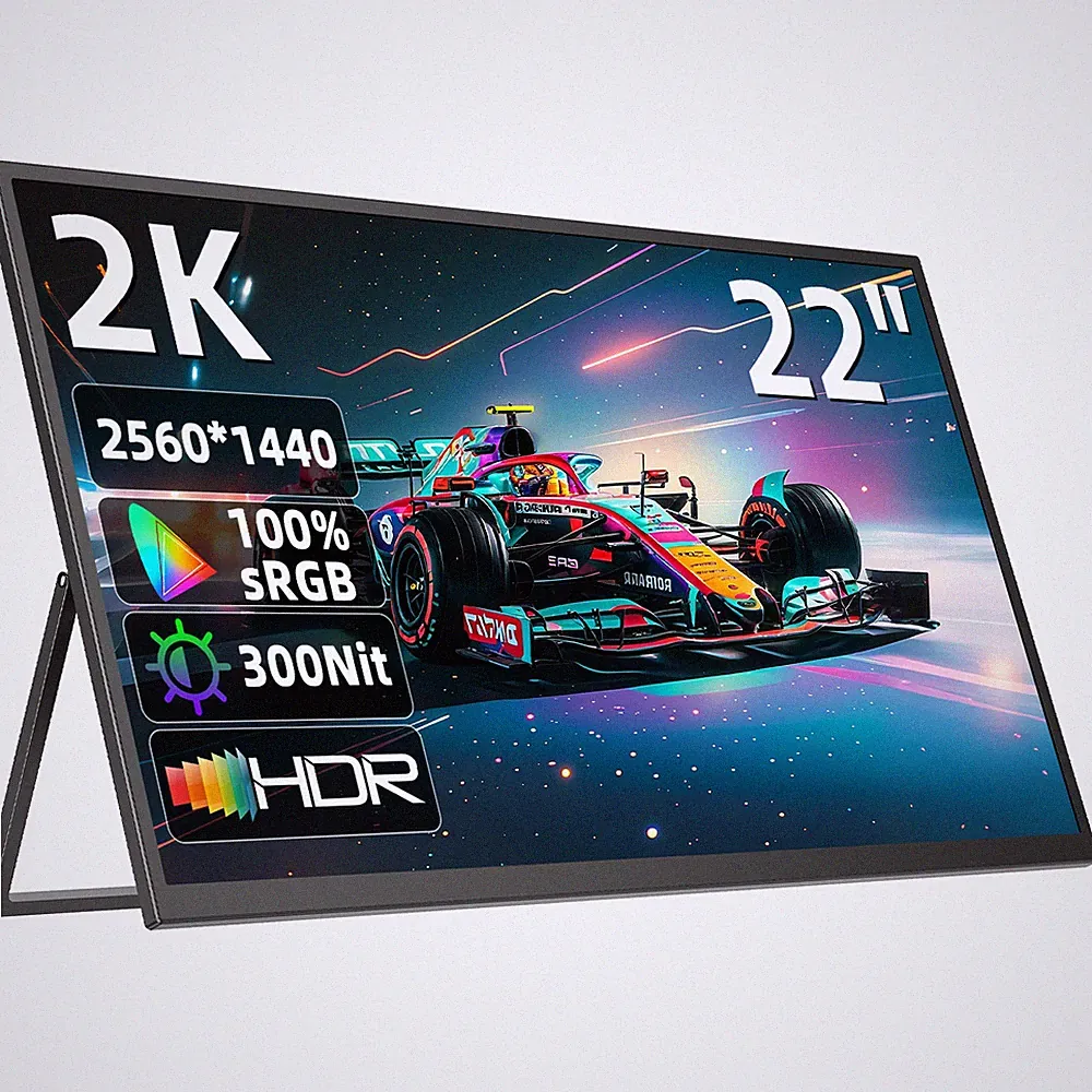 22 Inch 2K QHD 60Hz Monitor with Stand Portable IPS Screen For Photo Editing PS
