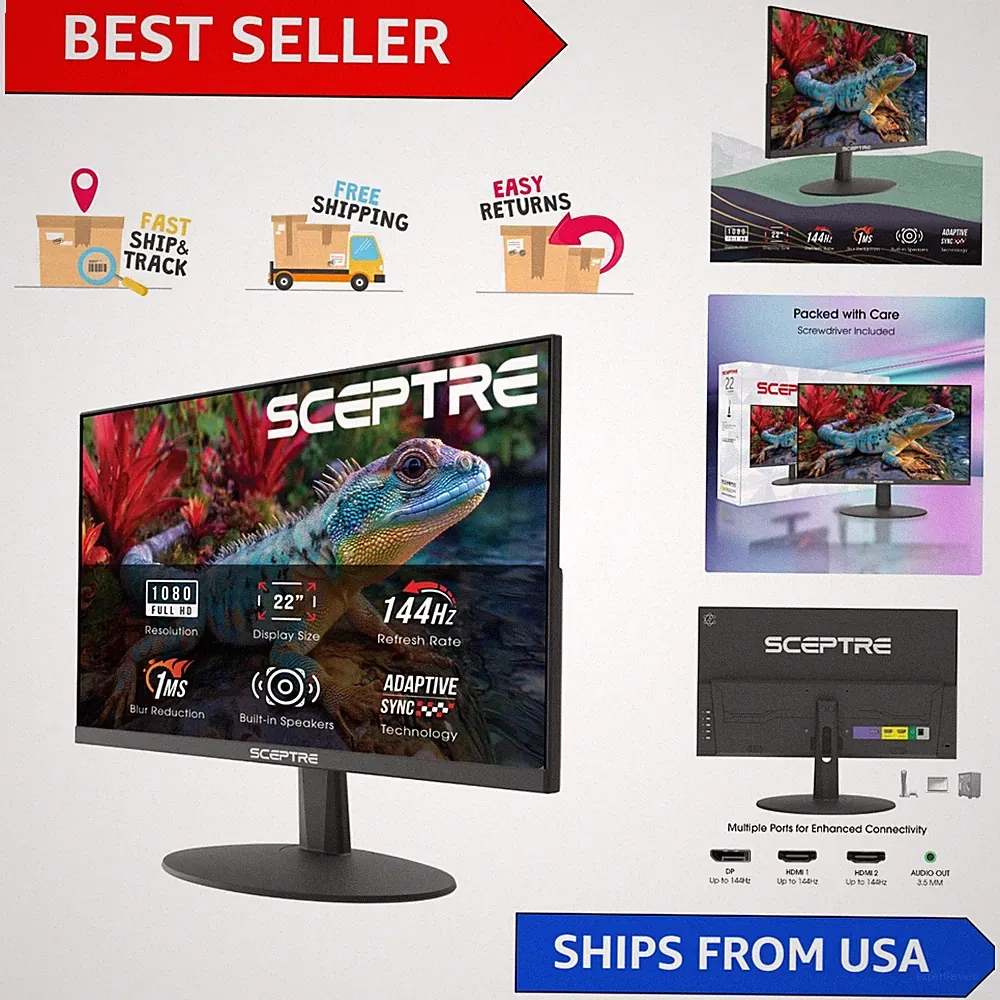 22-Inch FHD 1080p Gaming Monitor, Up to 144Hz, Built-in Speakers, Machine Black