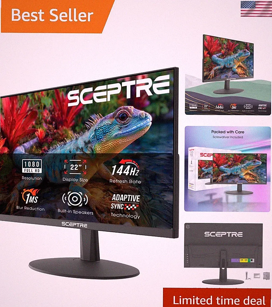 22-Inch FHD Gaming Monitor, 144Hz Refresh Rate, Built-in Speakers, Machine Black