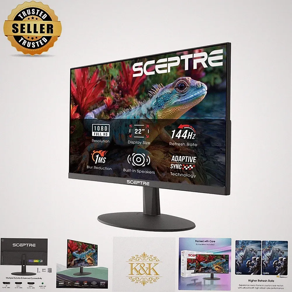 22-Inch Matte Display Monitor: FHD, 144Hz, Built-in Speakers, Eye Care Tech