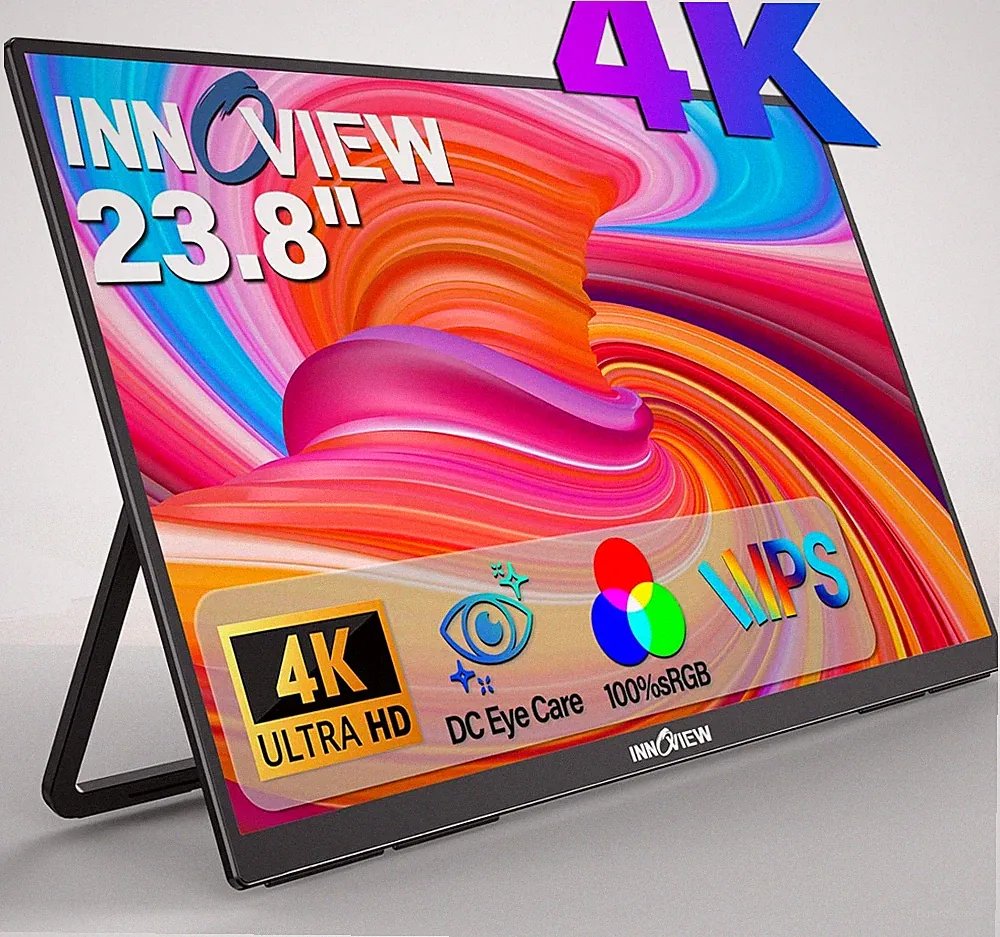23.8” 4K Large Portable Monitor, UHD (3840*2160) 100%Srgb IPS Speakers USB-C HDM