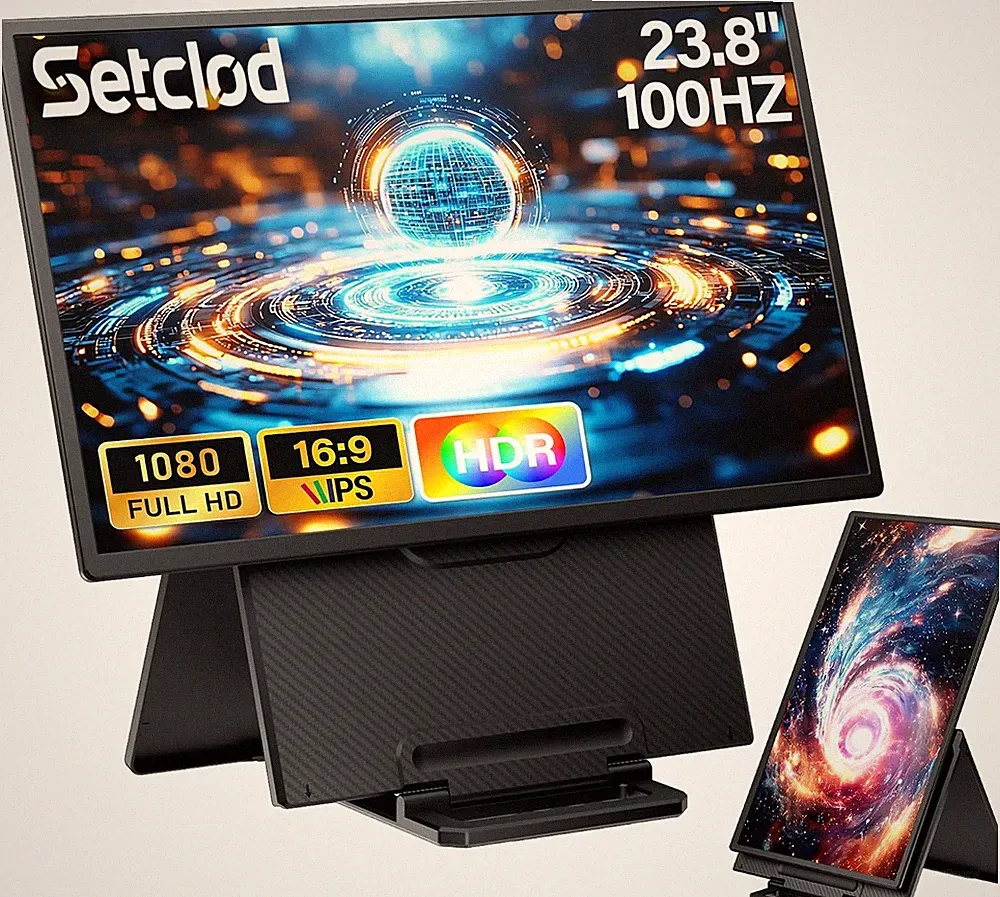 23.8" Portable Monitor, 1080P FHD 100Hz, IPS, Extra USB Hub, Travel Monitor