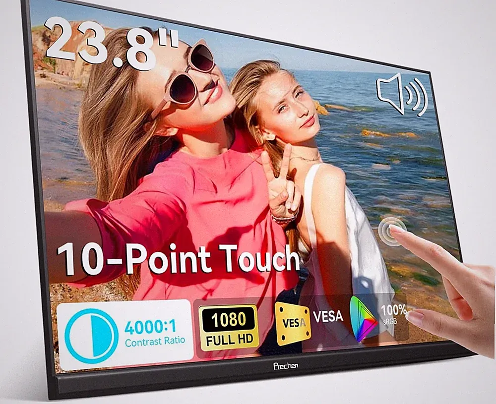 23.8" Portable Touchscreen Monitor 100% sRGB VA FHD 1080P, 4000:1 Contrast, V...
