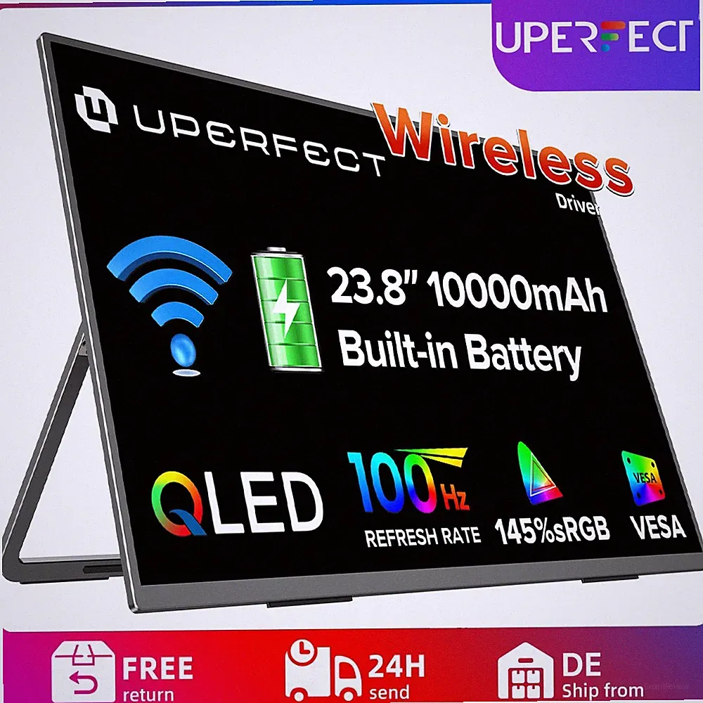23.8" Wireless Portable Monitor With Battery Speaker for Laptop PS6 Xbox 360 ONE