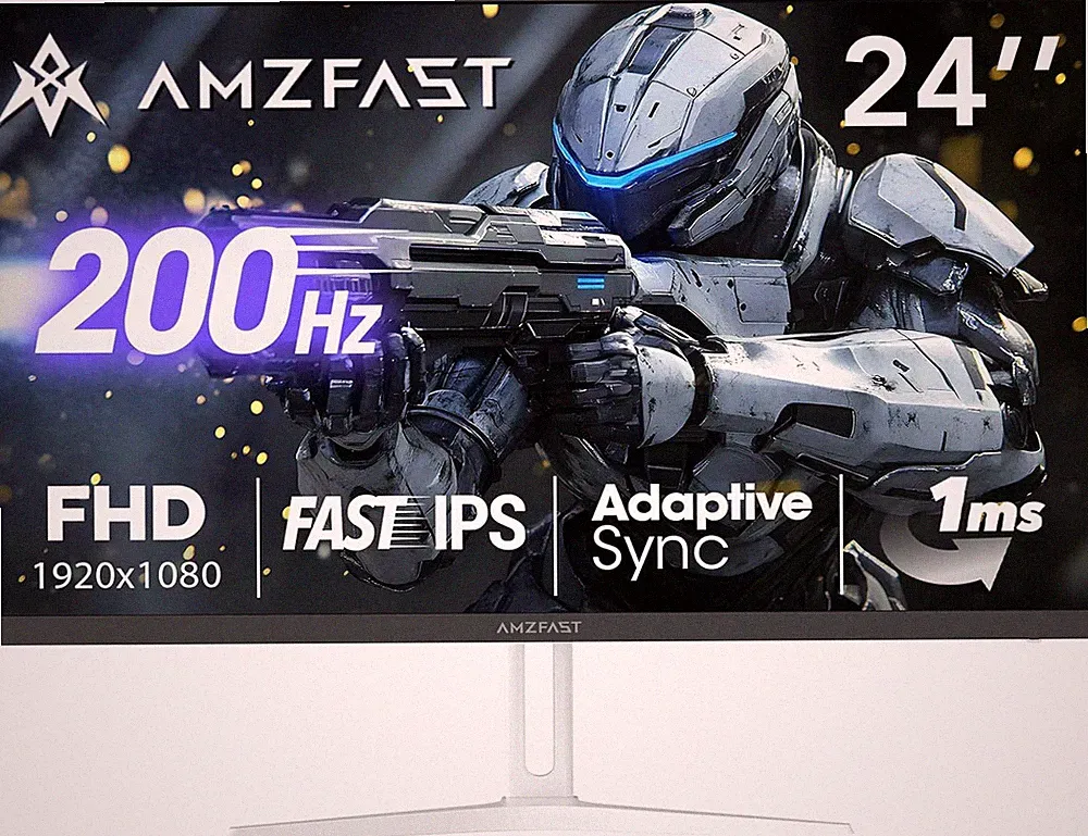 24" 200Hz FHD Gaming Monitor, 1ms IPS, HDR, Adaptive Sync, VESA Mount, White