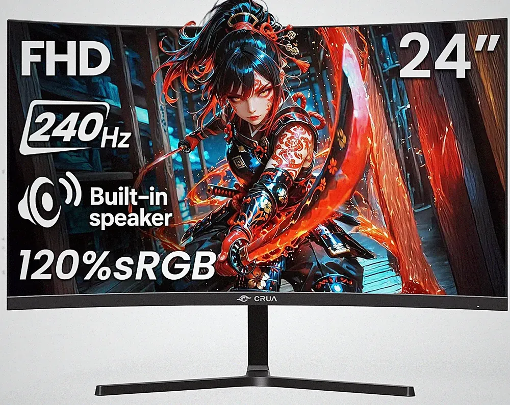 24” 240Hz Gaming Monitor, Curved FHD 1920 X 1080P, Built-In Speakers, Support 12