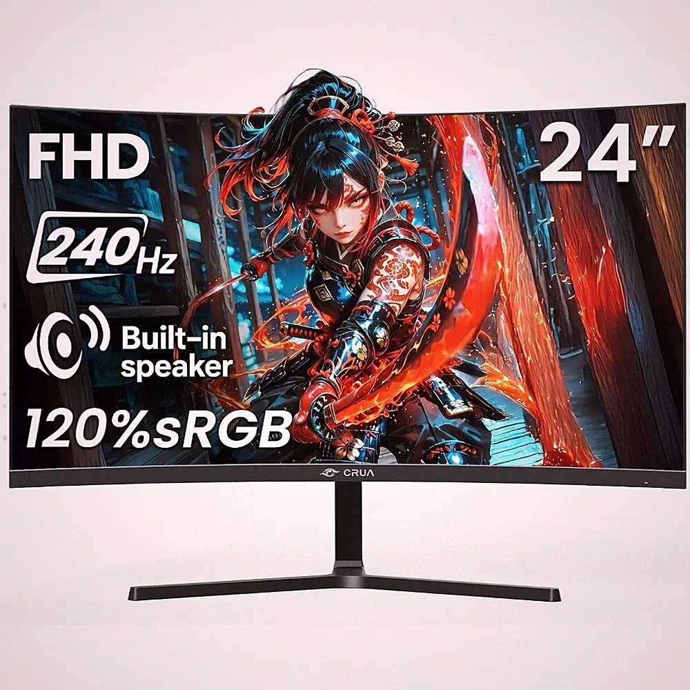 24” 240Hz Gaming Monitor, Curved FHD 1920 x 1080P, Built-in Speakers, Support