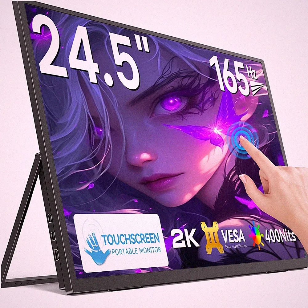 24.5" 2K Portable Monitor 165Hz Touchscreen Gaming Monitor with Kickstand & VESA