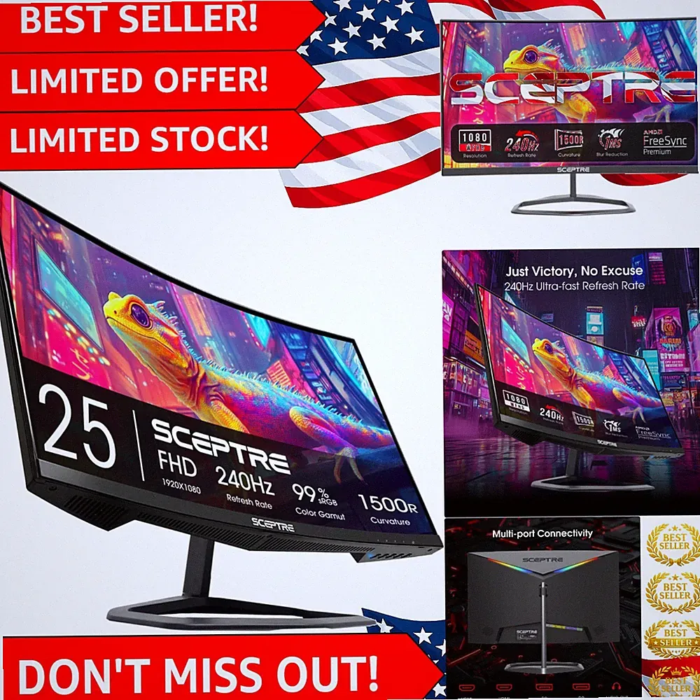 24.5" Curved Gaming Monitor - 1080p, 240Hz, AMD FreeSync with Blue Light Filter