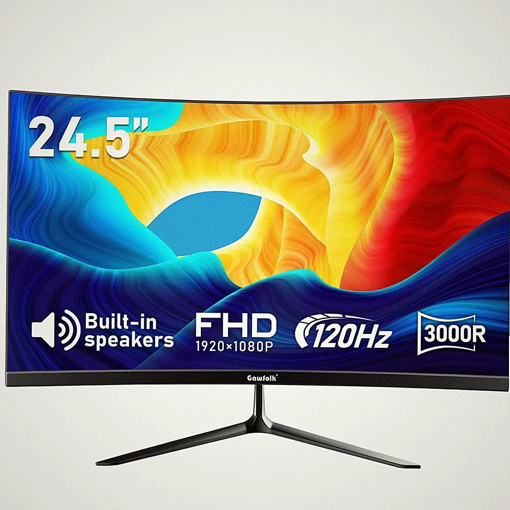 24.5" Curved Gaming Monitor, 120Hz Full HD 1080P, Built-in Speakers, HDMI/VGA, W