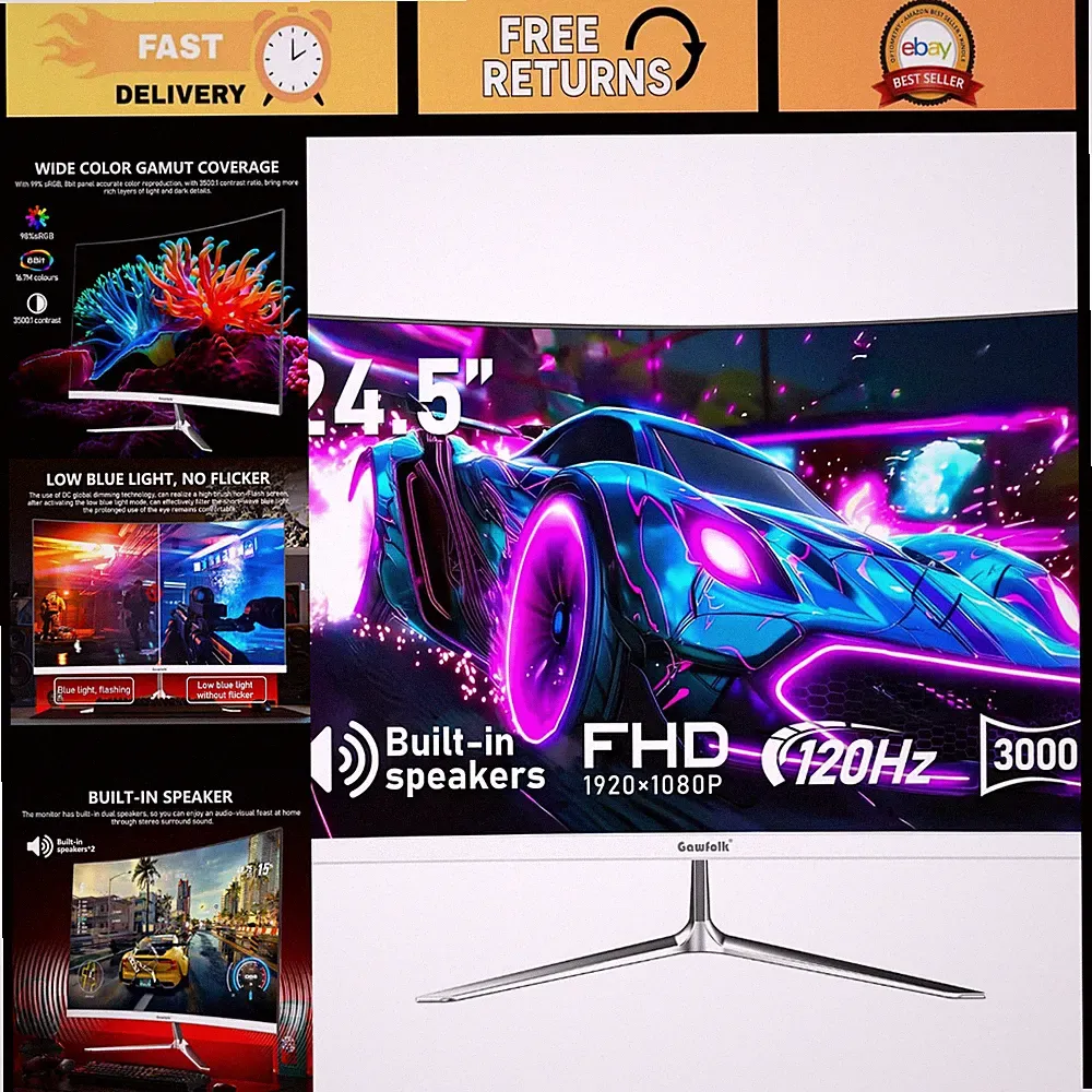 24.5" Curved Gaming Monitor 3000R 120Hz FHD 1080P - Ultra-Smooth Display