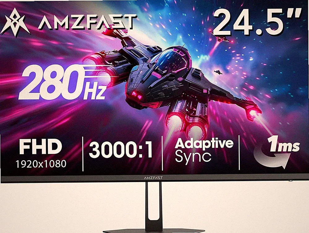 24.5 Inch 280Hz/240Hz FHD 1080P Gaming Monitor, 1Ms Adaptive Sync, 3000:1, 126%