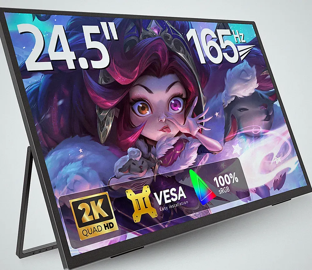 24.5 Inch 2K Portable Monitor 165Hz 2560x1440 PC Screen FreeSync for Gamers PS5