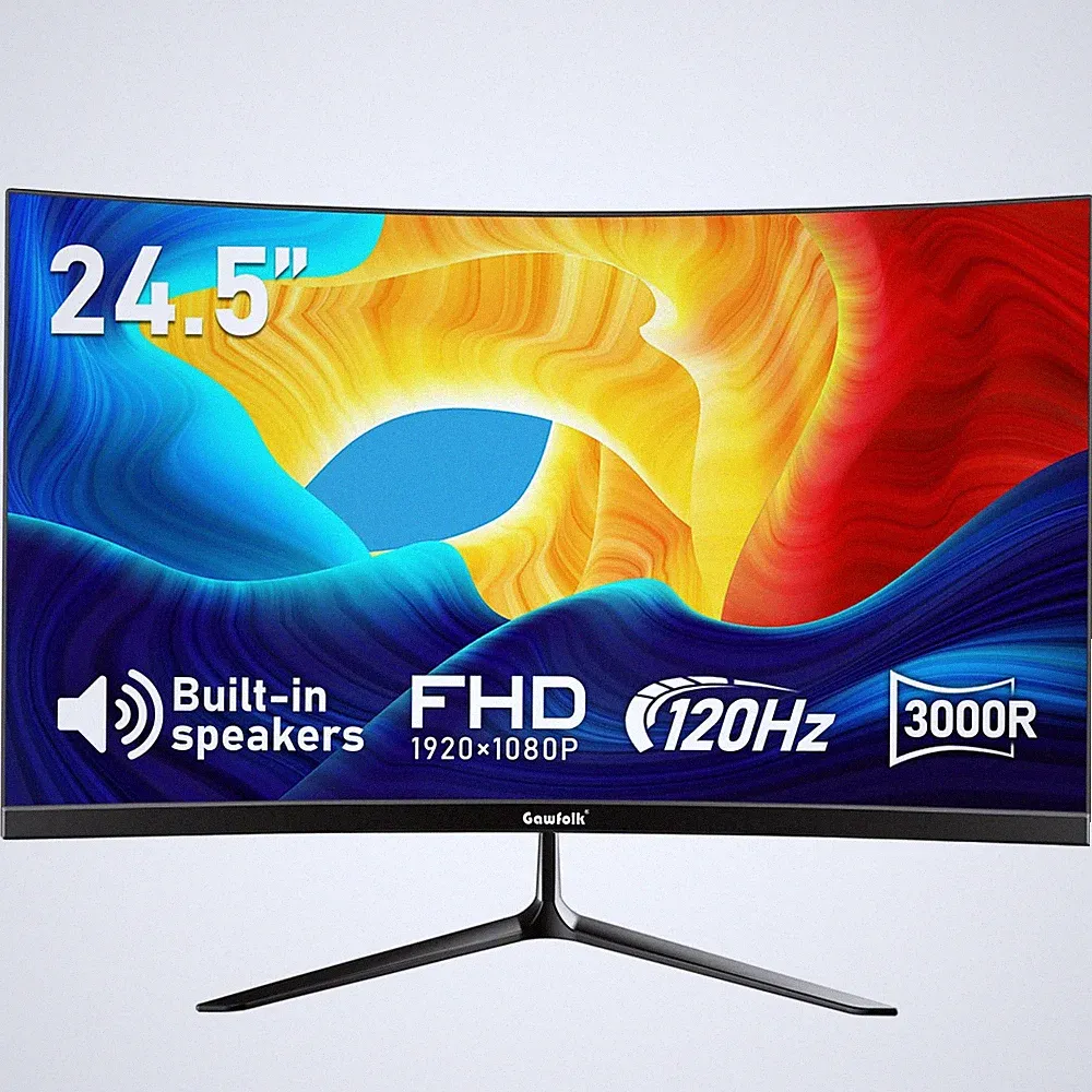 24.5 Inch Gaming Curved Monitor Built-in Speakers, 3000R 120Hz PC Screen Full...