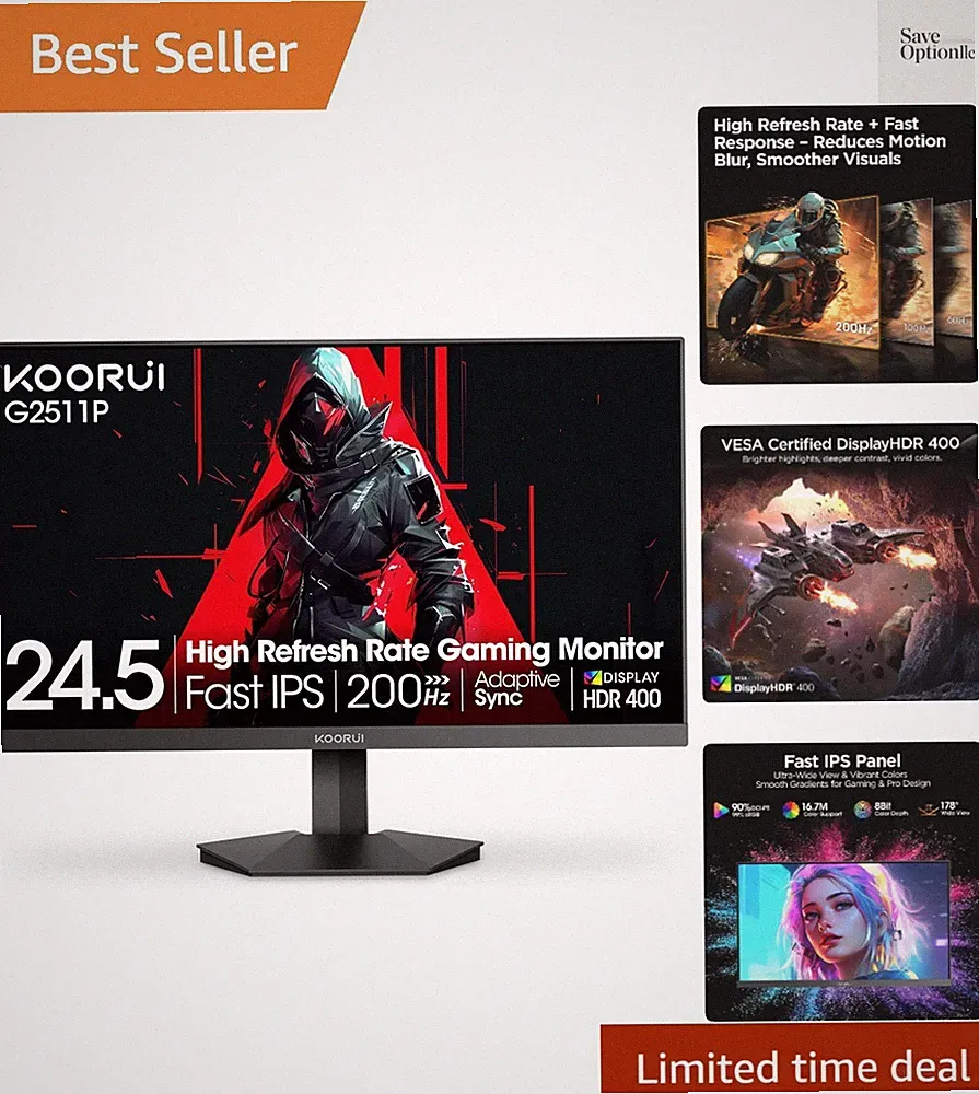 24.5 Inch Gaming Monitor 200Hz, 1ms, FHD1920 * 1080p IPS Display, , 90% DCI-P...