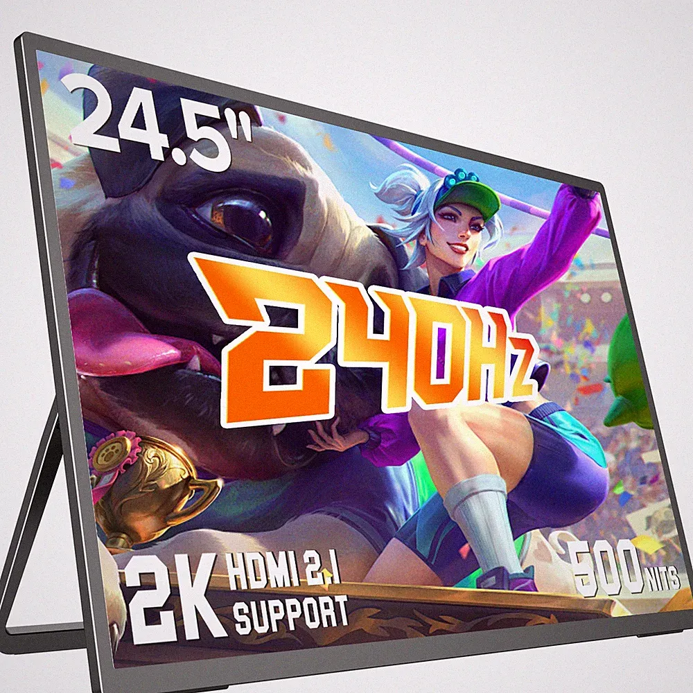 24.5" Portable Monitor 240Hz QHD 1440P DP 1.4 Gaming Display with Stand & VESA