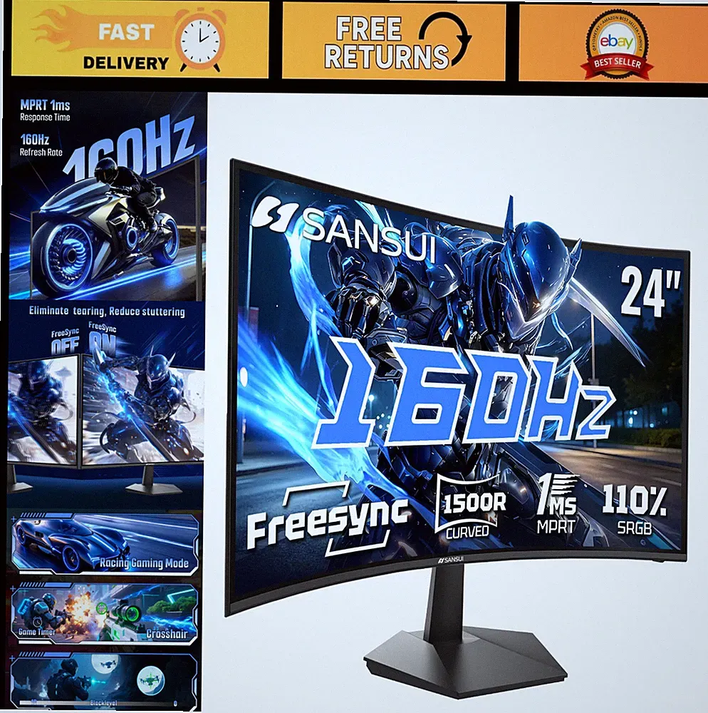 24" Curved 160Hz Gaming Monitor, 1500R Ultra-Smooth Display, Immersive Gaming Ex