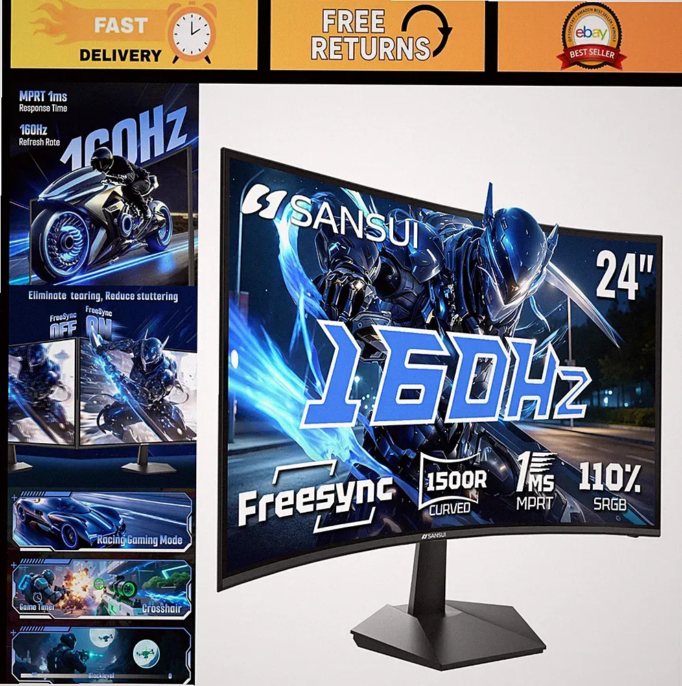 24" Curved 160Hz Gaming Monitor, 1500R Ultra-Wide Display, Immersive Gaming Expe