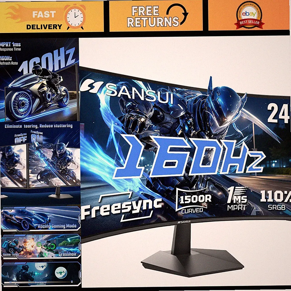 24" Curved 160Hz Gaming Monitor, 1500R Ultra-Wide Display, Immersive Gaming Expe