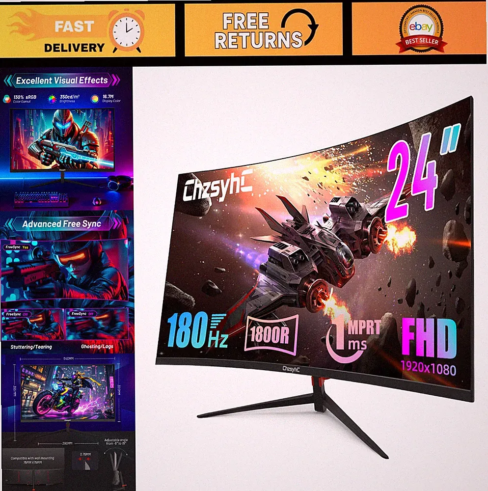24" Curved 180Hz Gaming Monitor - 1800R Ultra-Fast Refresh Rate, Immersive Displ