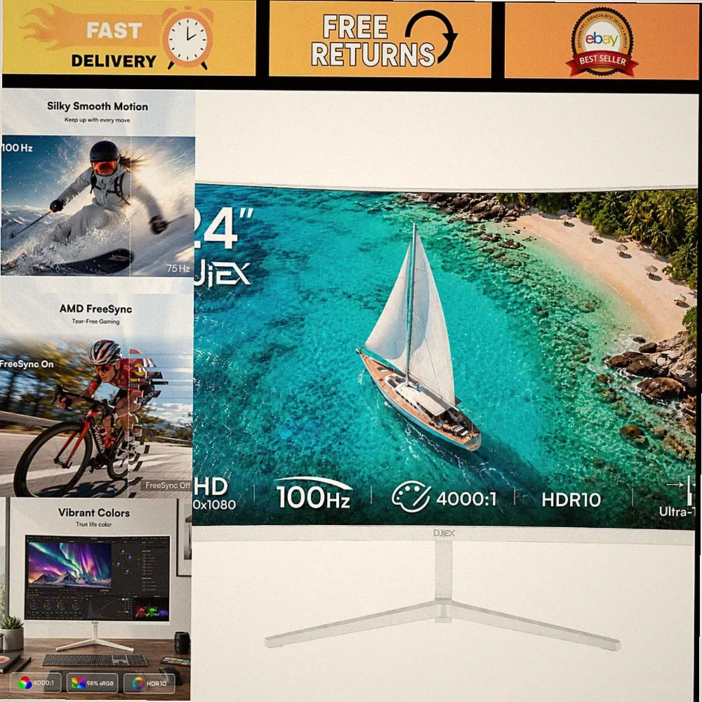 24" Curved White FHD Monitor 1080P 100Hz VA Panel 3000R - Gaming & Office Use
