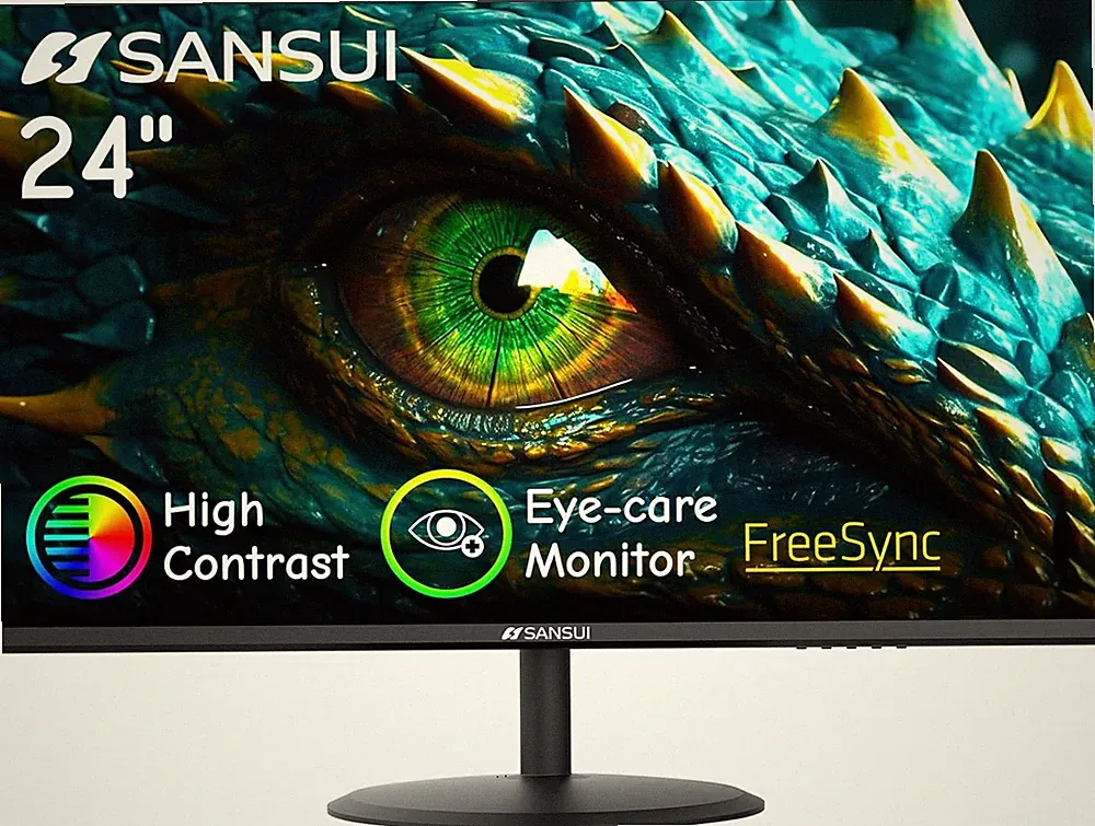 24" Eye Care 1080P Monitor with HDMI/VGA, 178° Viewing Angle, VESA