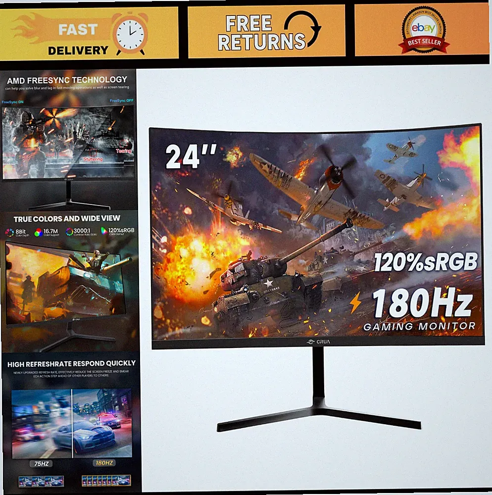 24" FHD 1080P Curved Gaming Monitor 180Hz, 2800R, AMD FreeSync, Ultra-Slim Desig