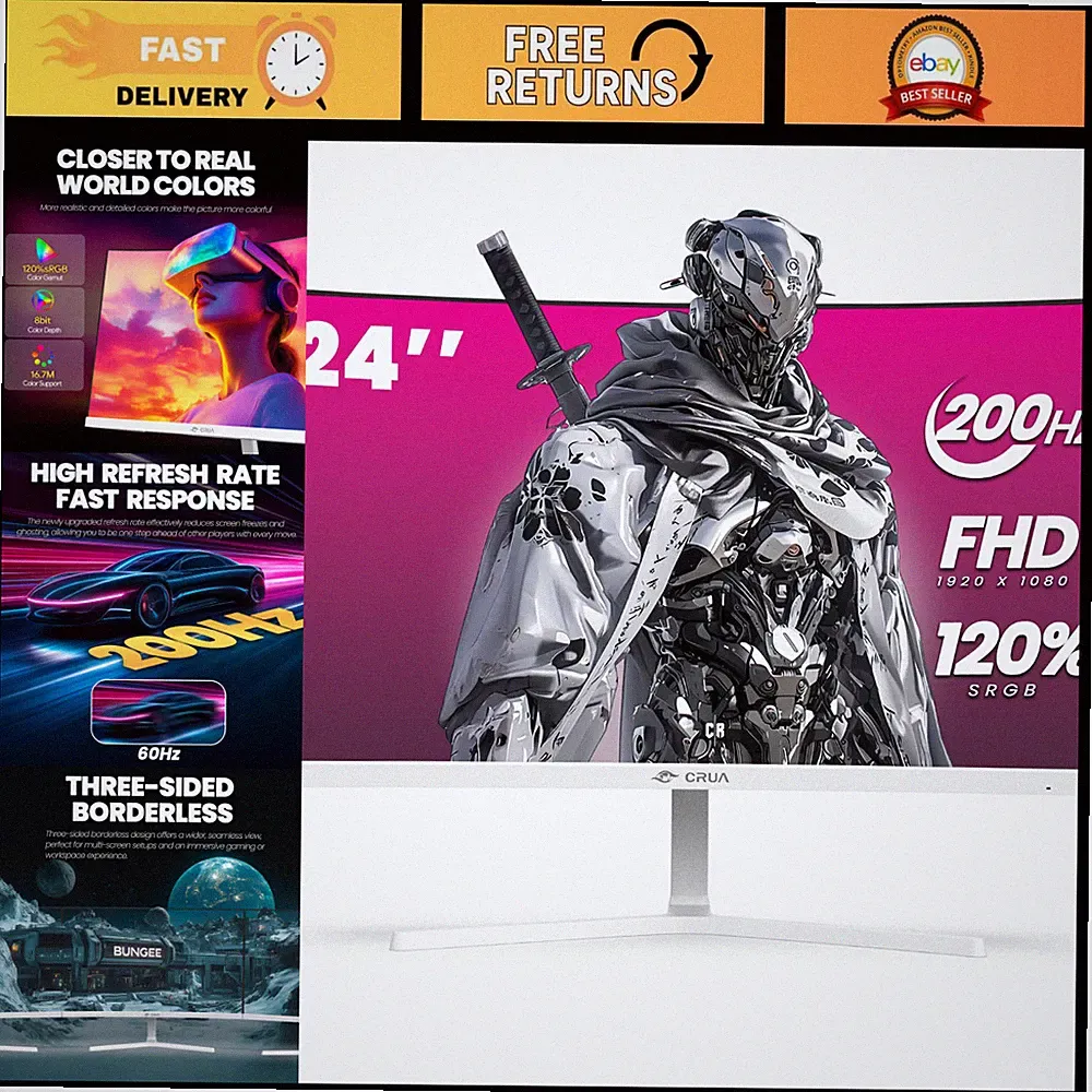 24" FHD 1080P Curved Gaming Monitor, 200Hz, 2800R, AMD FreeSync, White Finish