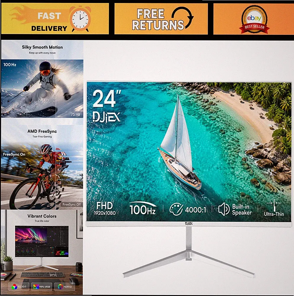 24" FHD 1080P Frameless Computer Monitor, 100Hz, Built-in Speaker, FreeSync, Eye