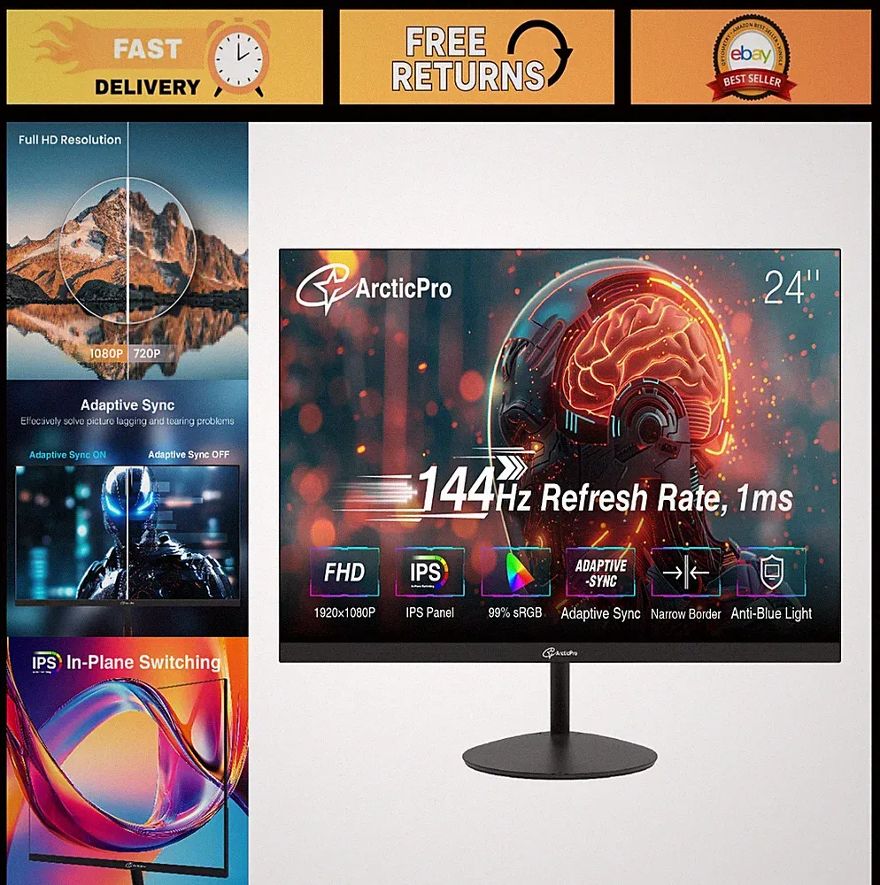 24" FHD 1080p Gaming Monitor, 144Hz, IPS, Adaptive Sync, Ultra Slim, VESA Mounta