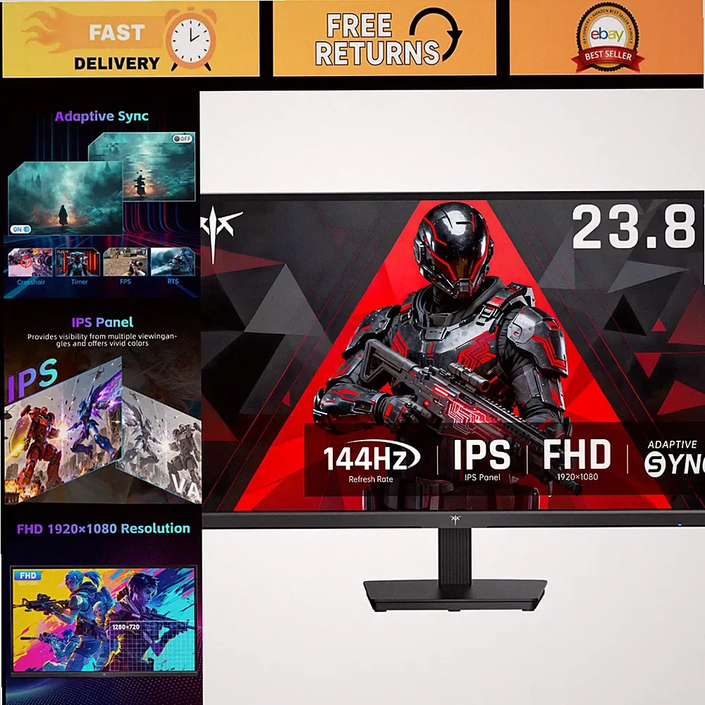 24" FHD 144Hz Computer Monitor - Gaming & Office Display, Ultra Slim Design