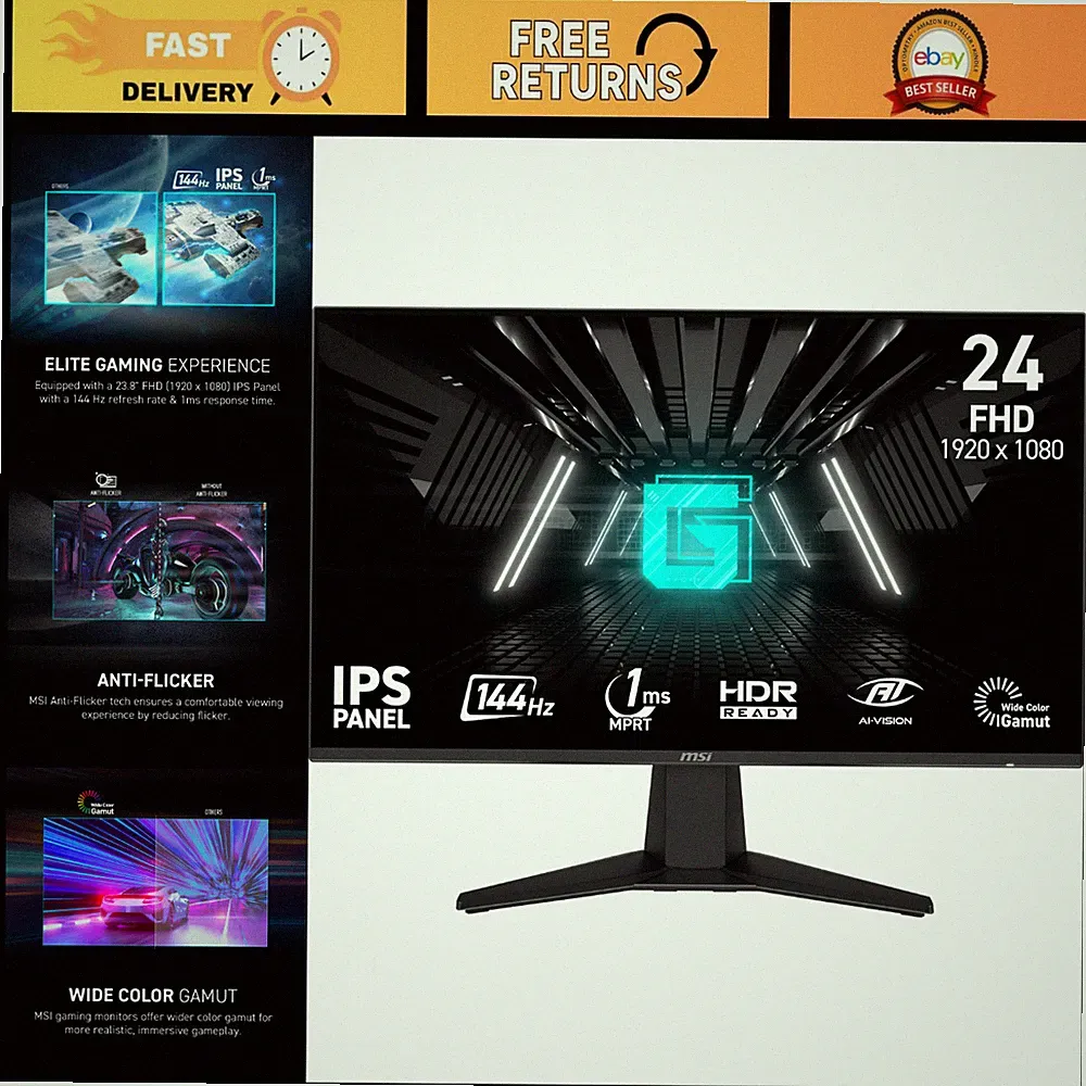 24" FHD Gaming Monitor 144Hz, AMD FreeSync, HDMI, DisplayPort, Adjustable Height