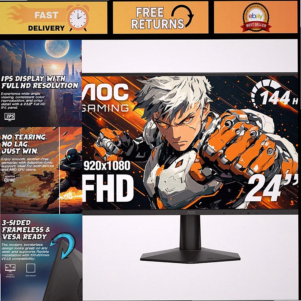 24" FHD Gaming Monitor, 144Hz Fast IPS, 0.5ms Response Time, HDR, Low Input Lag
