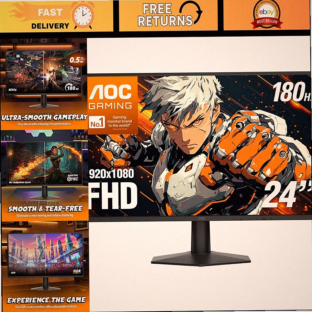 24" FHD Gaming Monitor, 180Hz Fast IPS, 0.5ms Response Time, HDR, Ultra-Slim Des