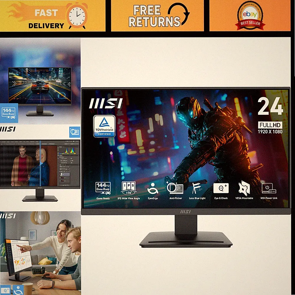 24" FHD Gaming Office Monitor, 144Hz, IPS, FreeSync, HDR, HDMI, VESA Mountable