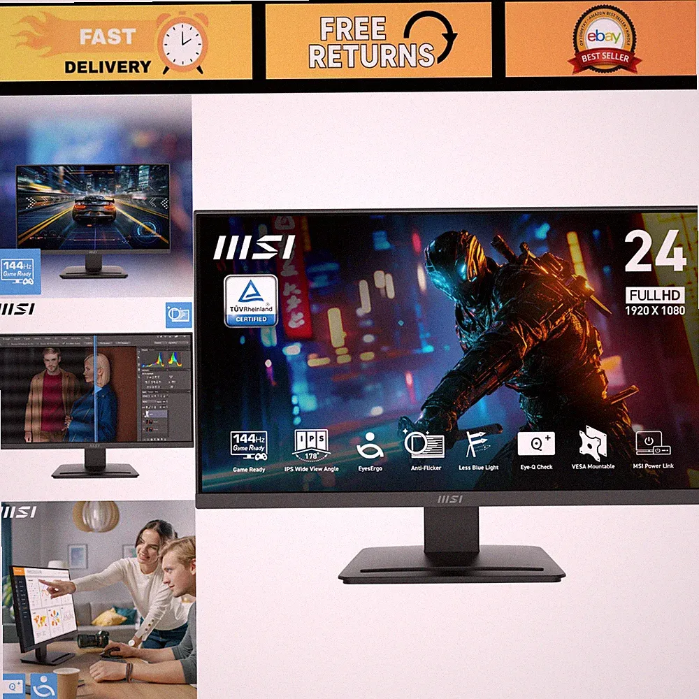 24" FHD Gaming Office Monitor, 144Hz, IPS, FreeSync, HDR, HDMI/VGA, VESA Mount