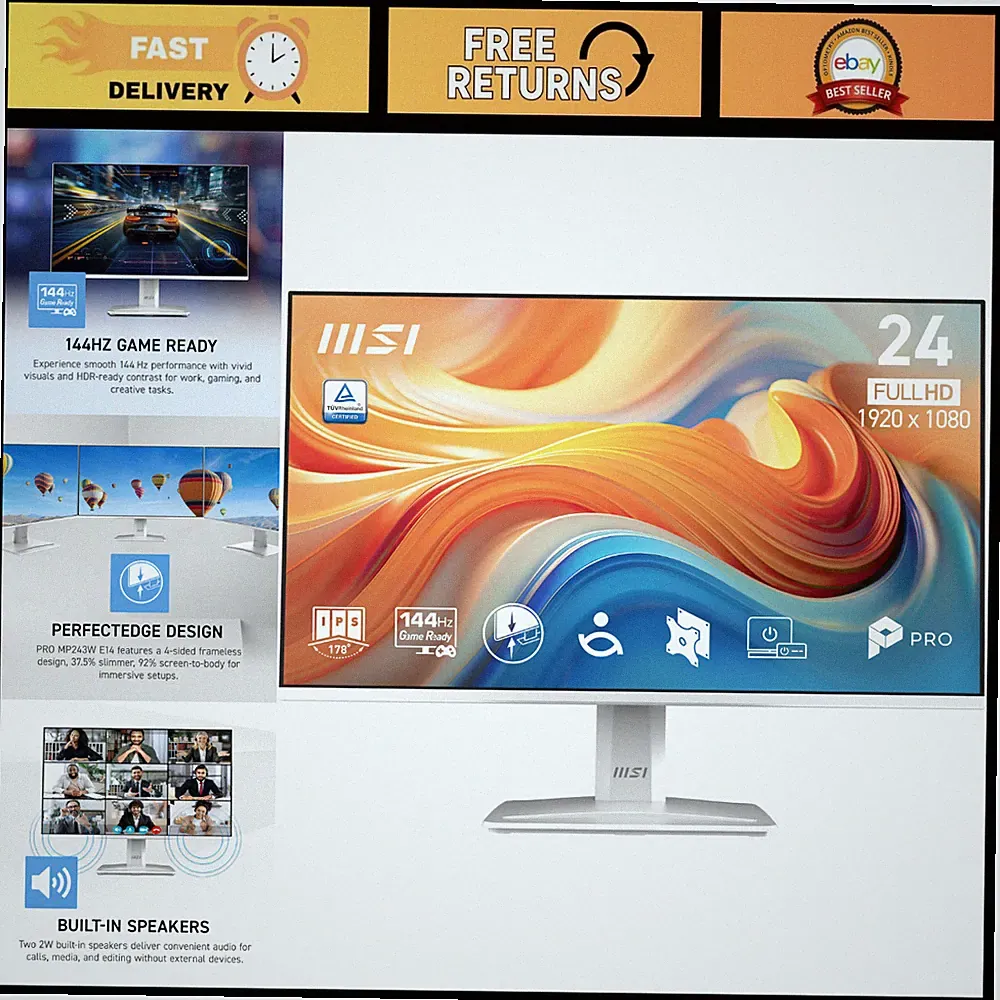 24" FHD IPS Computer Monitor 144Hz Adaptive-Sync HDR HDMI DisplayPort VESA Tilt