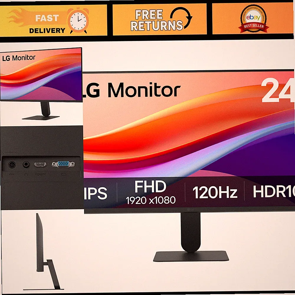 24" Full HD IPS Computer Monitor 120Hz HDR10 Flicker Safe HDMI Slim Base Black