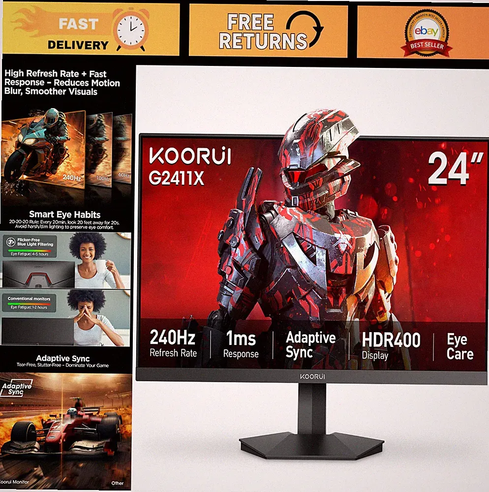 24" Gaming Monitor 240Hz 1ms FHD HDR400 Adaptive Sync Ultra Slim VESA HDMI DP