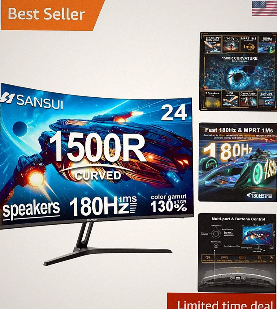 24 Inch 180Hz Curved FHD Monitor with Adaptive Sync - Built-in Speakers Included