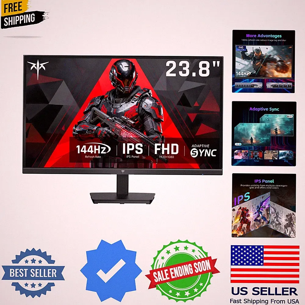 24 Inch Computer Monitor, FHD 144Hz Office Gaming Monitor, IPS, Adaptive-Sync...