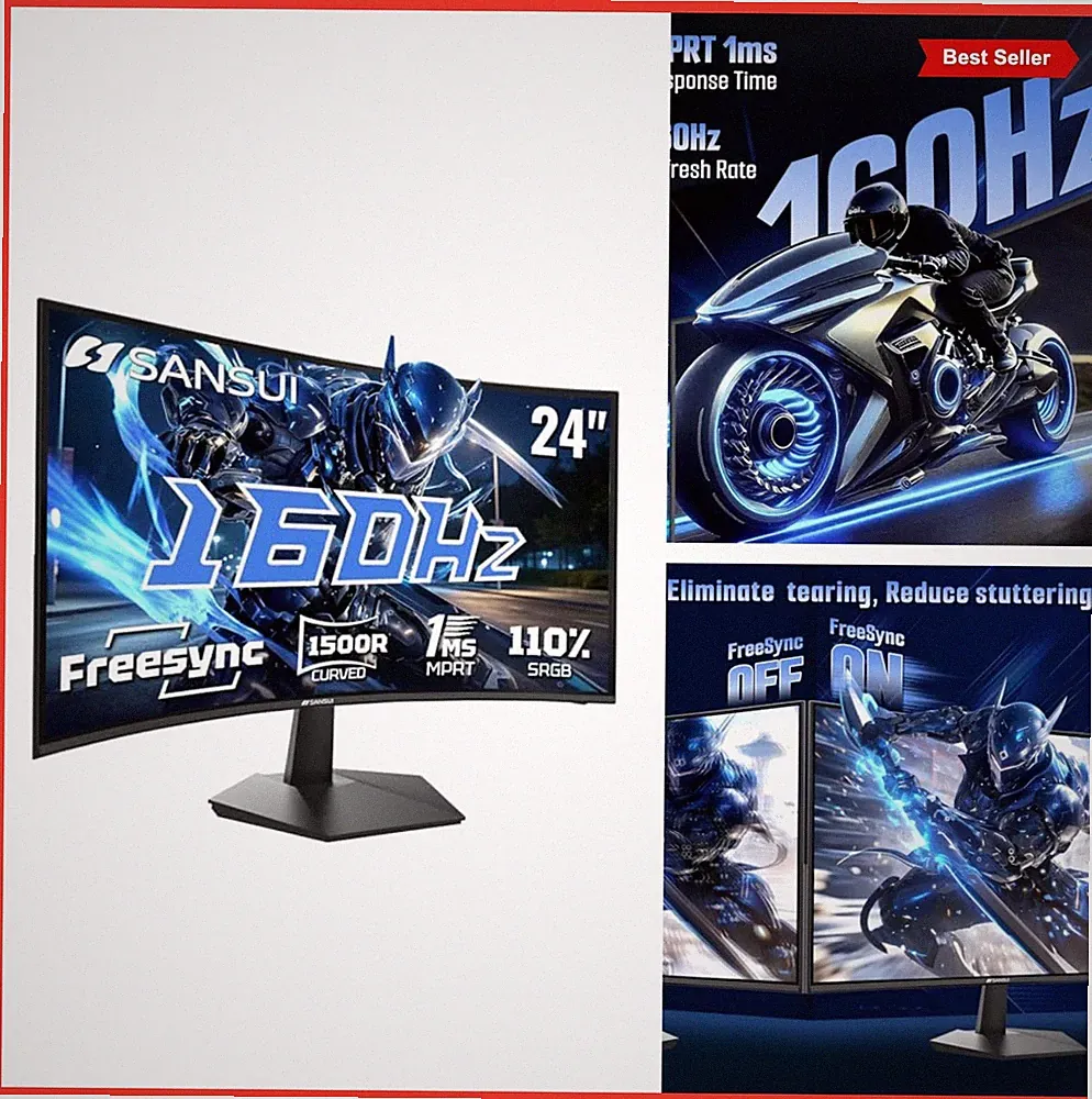 24 inch Curved Gaming Monitor 1500R 160Hz FHD 1ms FreeSync HDMI DP VESA Tilt